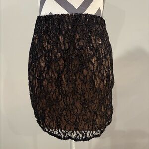 Black Sequin Lace Mini Skirt